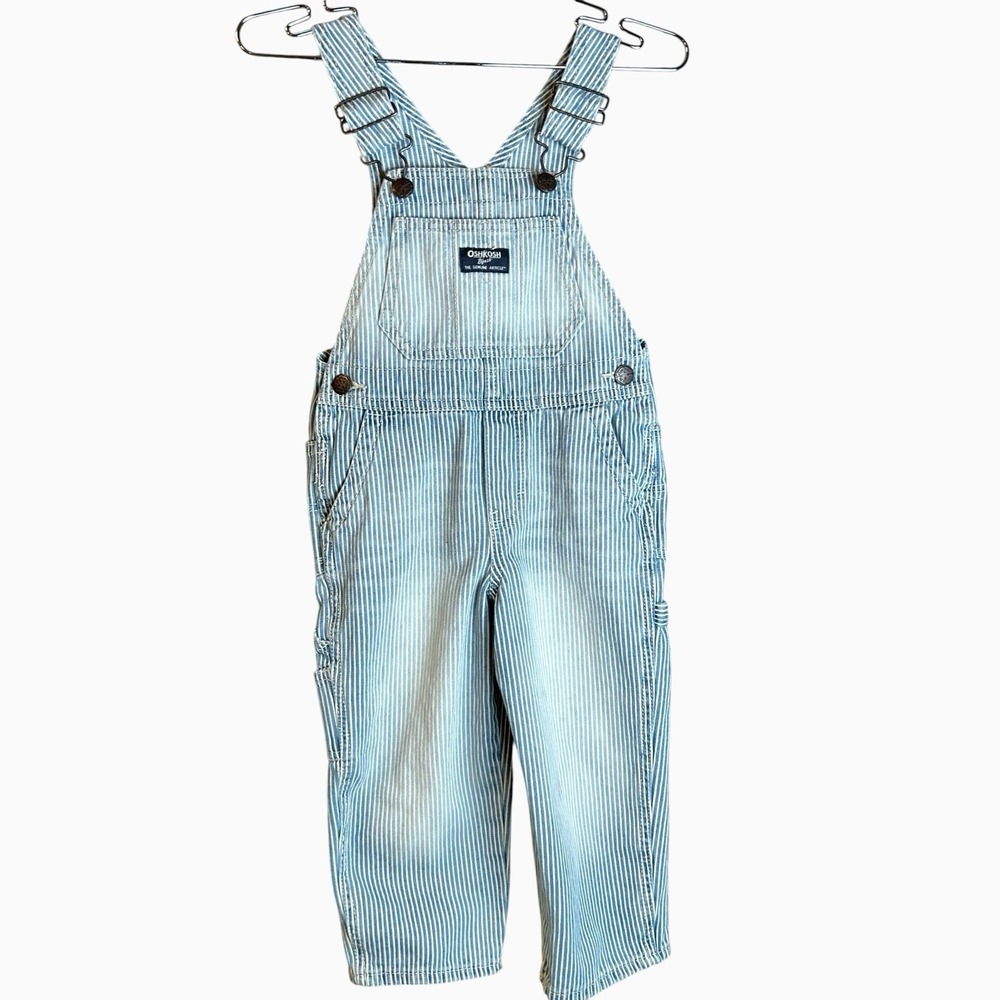 Vintage OshKosh Hickory Striped Overalls Youth Size 3T/3A Railroad